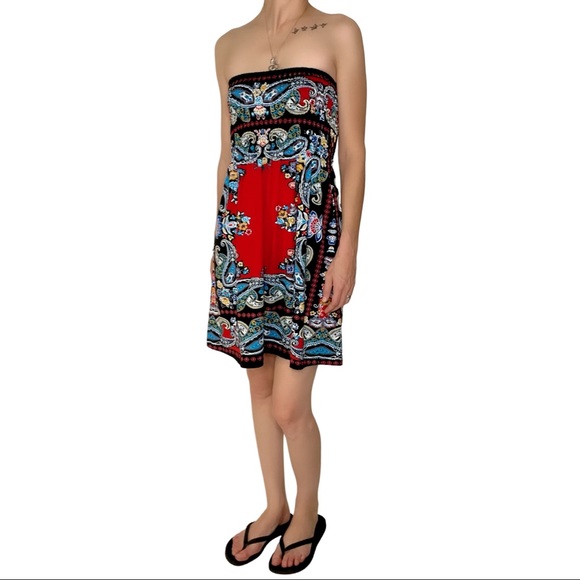 Feathers Colorful Bandana Strapless Sundress - Picture 5 of 8